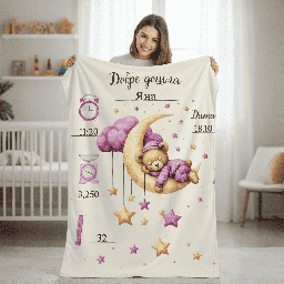 [099259/146/7-44] Персонализирано плюшено одеяло "Мече на луната" (Розово)