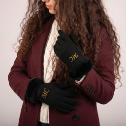 [099439] Персонализирани дамски ръкавици с инициали и пухен кант