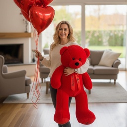 [0090145-1] Голямо Червено плюшено мече с НАДПИС на панделката 100 см